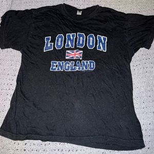 London England t-shirt / black with blue red and white writing / size M